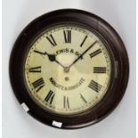 A large mahogany wall clock, white dial with Roman numerals