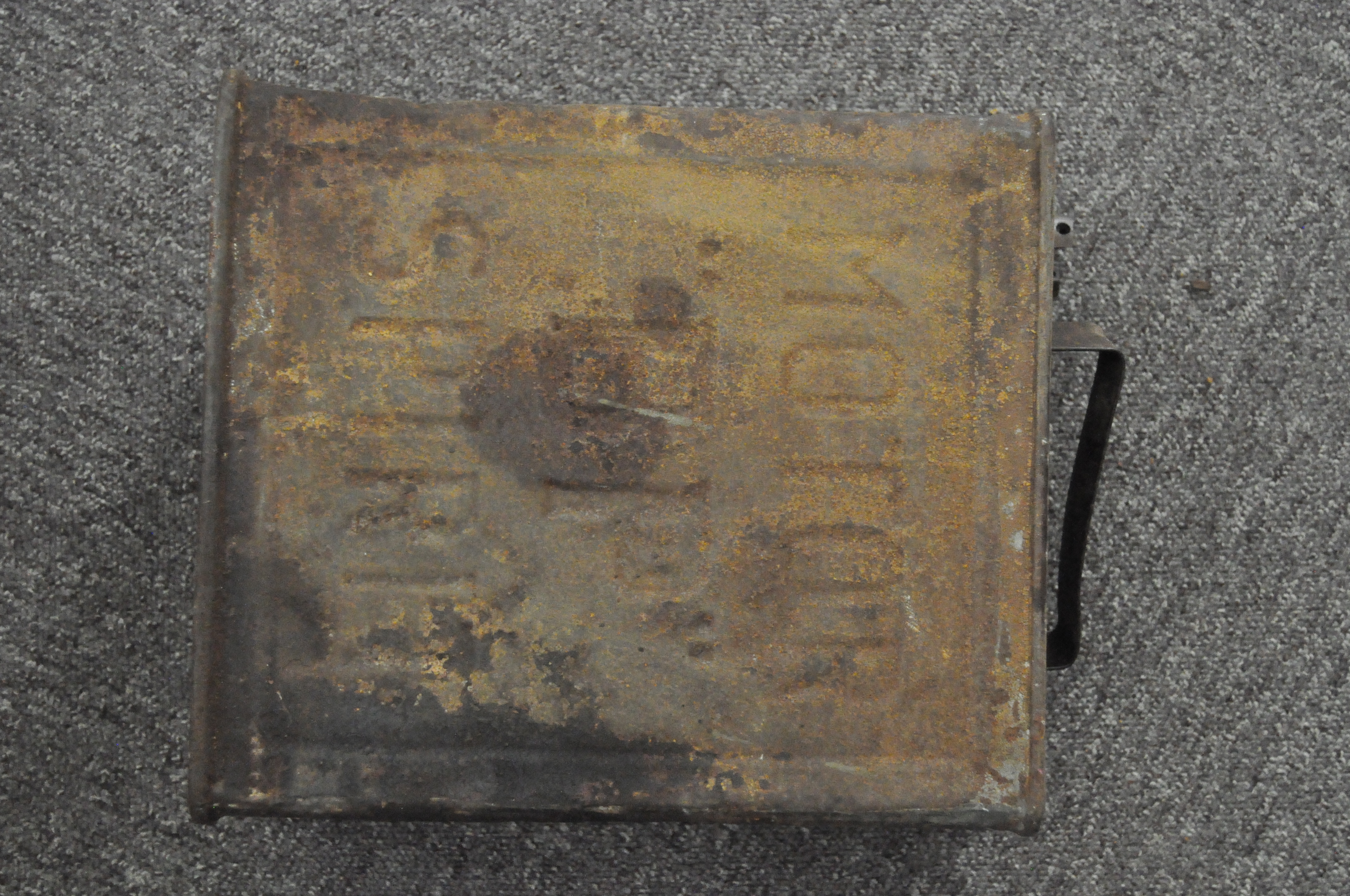 An early metal petrol can together with metal oil jug and funnel - Image 3 of 3