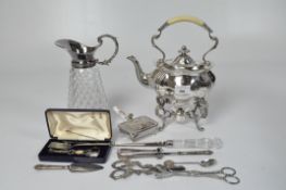 A collection of 19th & 20th century silver plate, including a teapot with an ivory handle,
