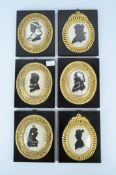 Six silhouette portraits signed 'Stephen Thomassy', some depicting hostorical figures,