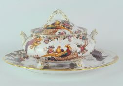 A Royal Crown Derby lidded dish with twin handles and an oval plate,