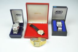 Four gentleman's vintage wristwatches, comprising a Zenith manual wind, in original box,