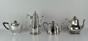 Three silver plated teapots, Victorian and later, including one by Thomas Otley & Sons,