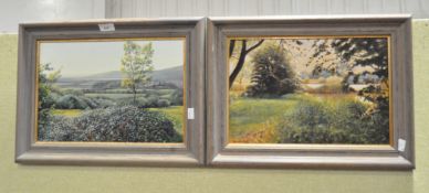 A pair of Martin Wrench oil on boards, depicting rural landscapes,