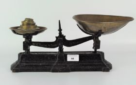 A set of Torquay W.G. Tuck and Son metal scales, with brass dish and weights