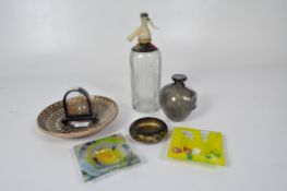 A vintage Schweppes Soda Water bottle, together with three pieces of Italian glass,