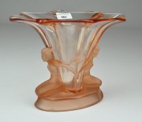 A mid century Art Deco coloured glass vase of flowing form,