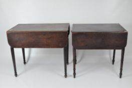 Two Victorian mahogany Pembroke tables, each with turned legs, one real and one false drawer,