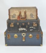 Two vintage blue travelling trunks,