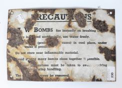 A Home Guard enamel sign from a WWII 'AW' bomb case,