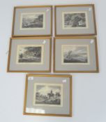 Five antique coloured prints, depicting fishing and hunting scenes, 15cm x 20cm,