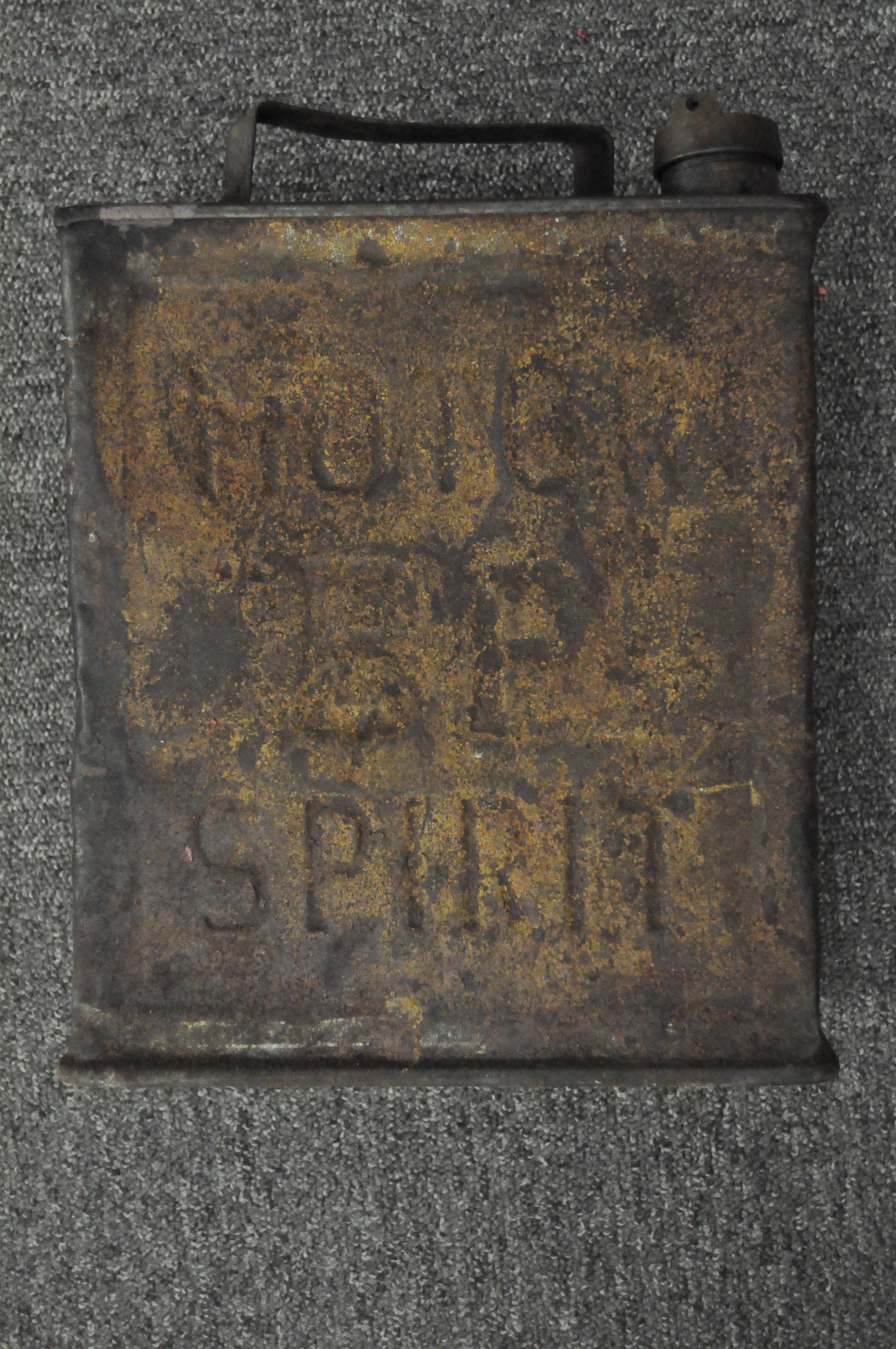 An early metal petrol can together with metal oil jug and funnel - Image 2 of 3