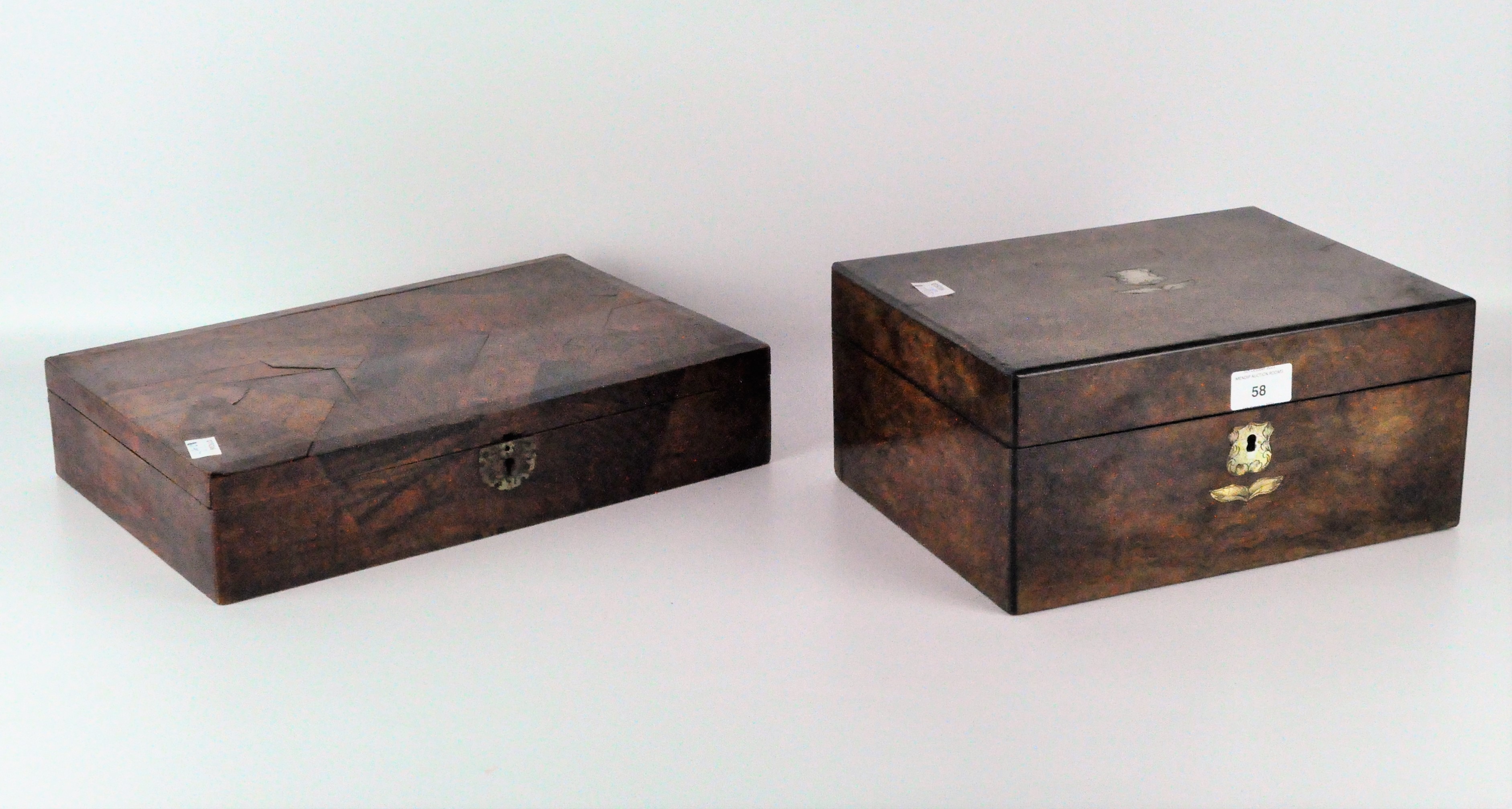 Two late 19th century inlaid wooden boxes,