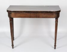 A 19th century mahogany fold out D-shaped card table with inset green baize,