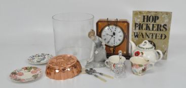A Lladro figure, Portmeirion tea pot, glass bell and other items