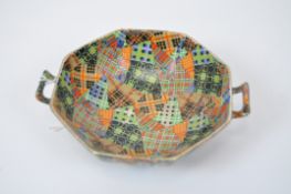 A Royal Winton 'Tartan's' pattern octagonal two handled footed bowl, early 20th century,