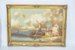 A Dutch oil on canvas, depicting a riverside scene, signed (lower right) 'I Costello',
