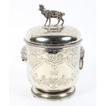 A silver plated biscuit barrel and hinged cover, 20th century, of cylindrical form,