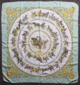 A Hermes 'La Promenade De Longchamps' silk scarf designed by Phillipe Ledoux, Hermes, Paris,