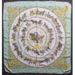 A Hermes 'La Promenade De Longchamps' silk scarf designed by Phillipe Ledoux, Hermes, Paris,