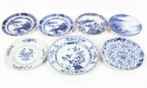 A collection of Chinese Export blue and white plates and dishes in sizes, 18th/19th century,