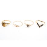 Four ladies 9ct gold rings, various sizes, 5.3g.