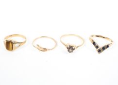 Four ladies 9ct gold rings, various sizes, 5.3g.