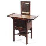 A George III mahogany bedside table, fitted tambour cupboard and drawer,