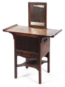 A George III mahogany bedside table, fitted tambour cupboard and drawer,