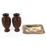 A pair of Japanese bronze oviform vases (Meiji, 1868-1912)) together with a Japanese tray,