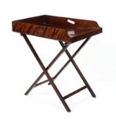 A 19th century rectangular two-handled butler's tray on folding stand,