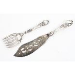 A sterling silver handled cake knife and fork set,
