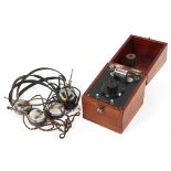 A BBC approved 'The Gillophone' radio Crystal set, fitted in hinged wooden case,