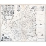 After Johannes/Joan Blaeu (1596-1673), engraved map of Northumbria, framed,