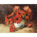 Continental School, oil on board, Still Life of flowers and vase, indistinctly signed bottom right,