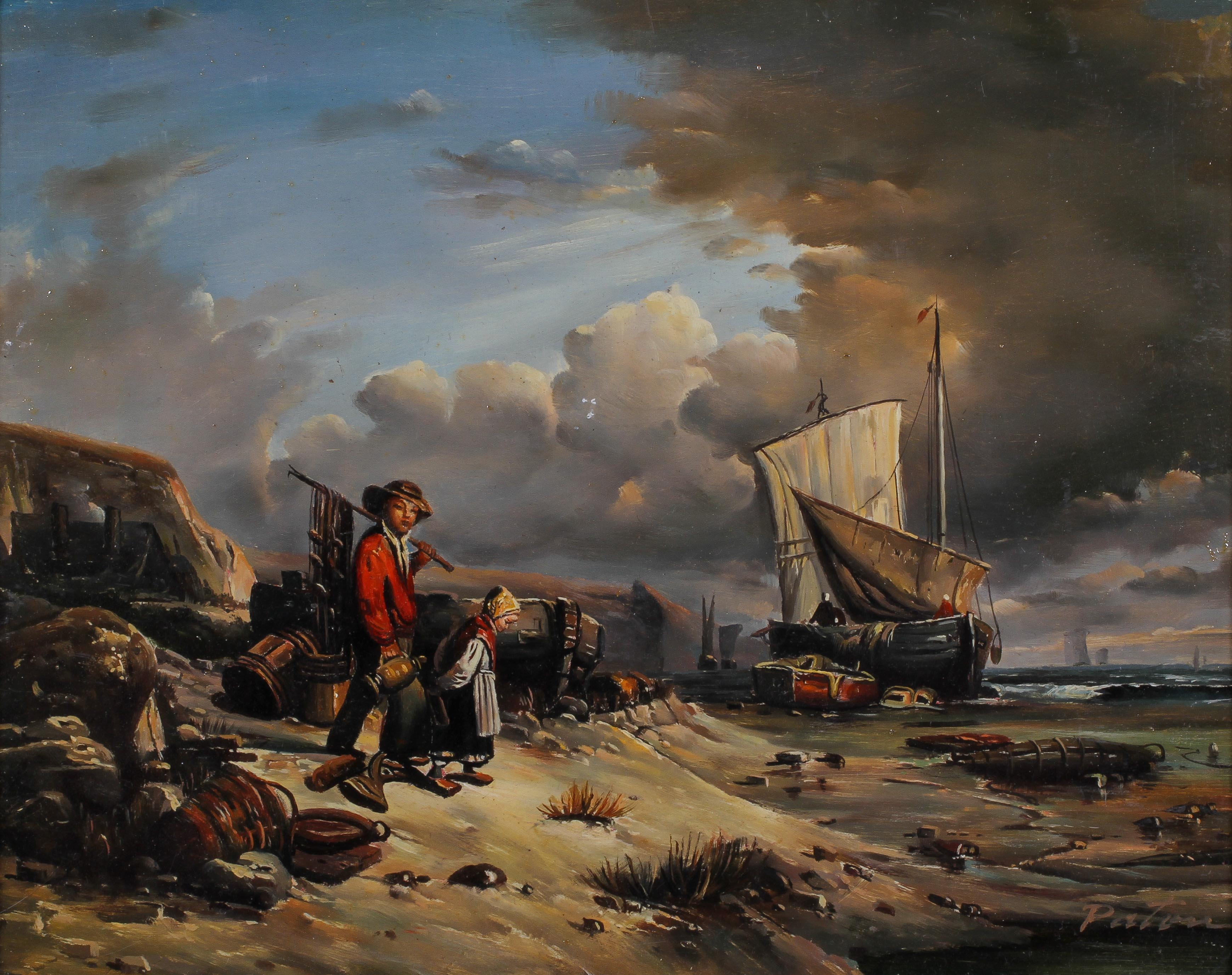 Paton, A 17th century style Dutch coastal scene, oil on board, signed lower right, - Image 3 of 3