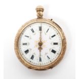 An open face pocket watch, yellow gold case measuring approximately 30.