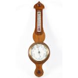 A Victorian (R Sheffield Rhyl) aneroid banjo-shaped barometer, with thermometer,