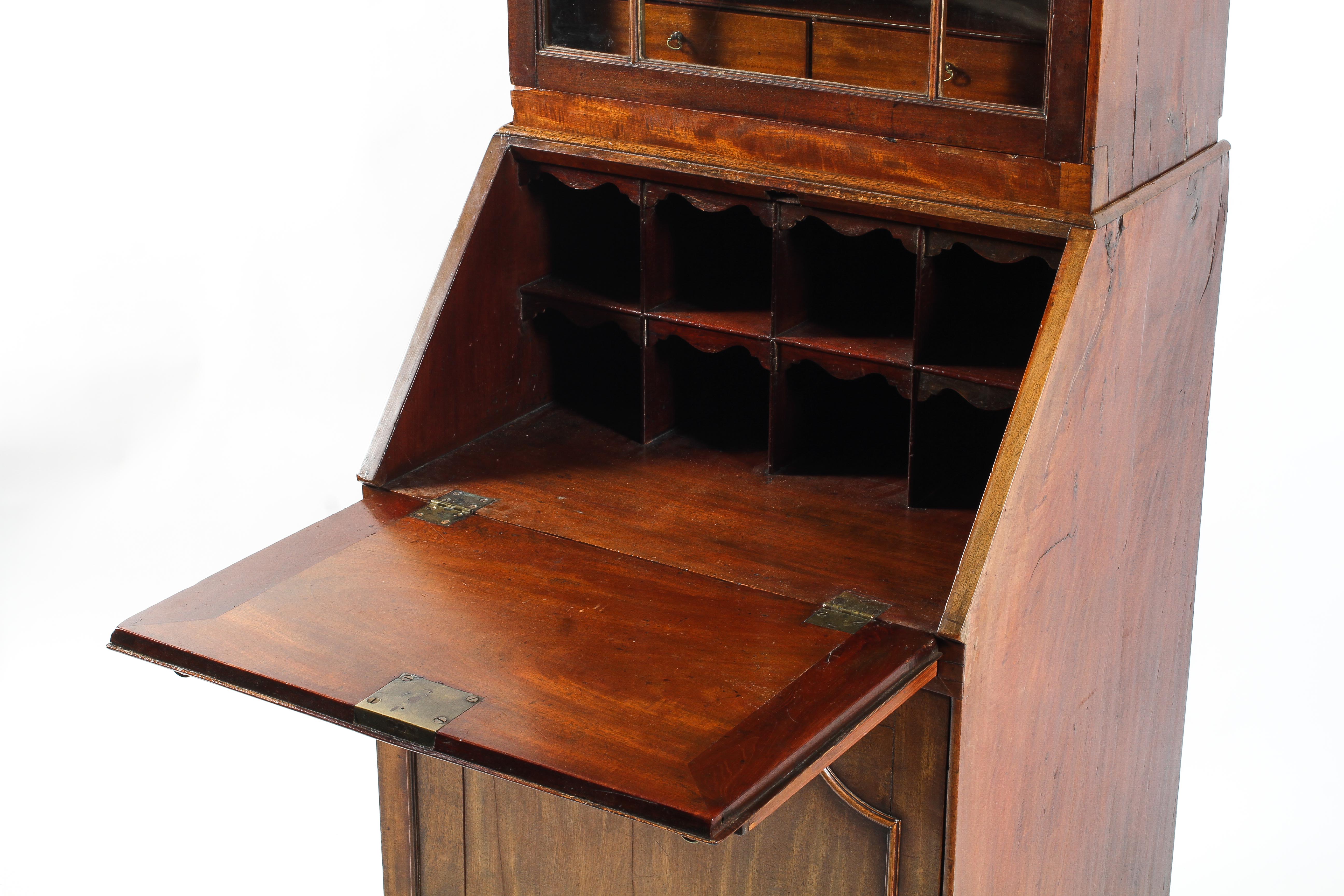 A Georgian mahogany bureau bookcase with glazed astragals, enclosing two shelves and two drawers, - Image 2 of 2