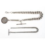 A heavy weight 16 inch graduated silver curb link watch chain with attached swivel,