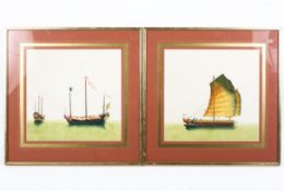 Two Chinese gouache paintings on paper (2) In glazed gilt frames. 45cm x 45cm.