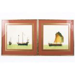 Two Chinese gouache paintings on paper (2) In glazed gilt frames. 45cm x 45cm.