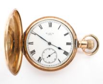 A full Hunter Elgin pocket watch, Gold plated case measuring approximately 50.