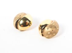 A pair of 9ct gold circular clip on earrings measuring approximately 14.5mm diameter. Birmingham.