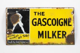 A vintage enamel advertising sign for 'The Gascoigne Milker',