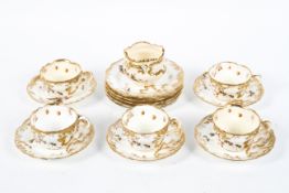 A Crescent China porcelain five piece part tea service, circa 1910, printed brown marks,