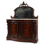 A Victorian rosewood marquetry inlaid marble topped credenza,