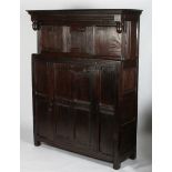 An oak court cupboard, incorporating some earl wood,
