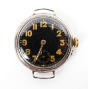 A sterling silver First World War trench wristwatch, circular case measuring 34.