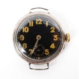 A sterling silver First World War trench wristwatch, circular case measuring 34.